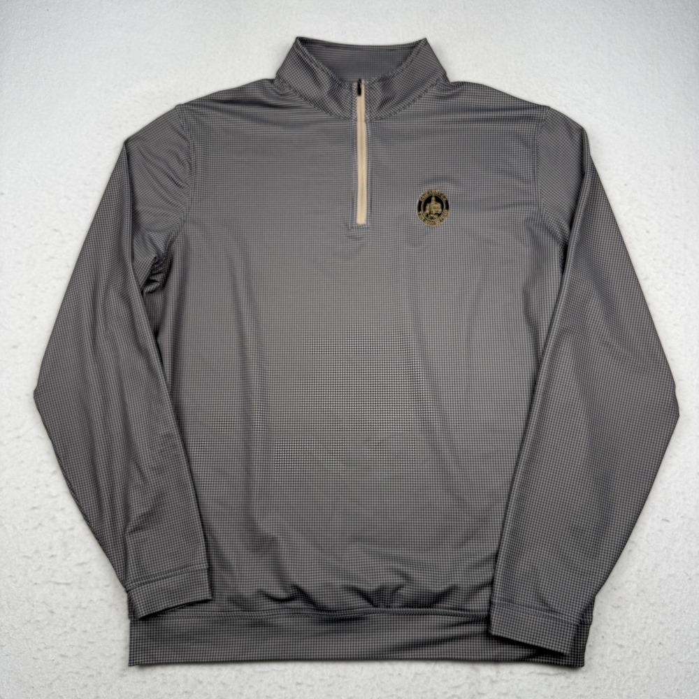 Peter Millar Pullover Mens XL Beige Houndstooth Quarter Zip Cascades GC Golf